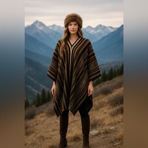 Ethnic Mexican Tribal woven‎ open poncho southwestern boho hippie nomad cape OS